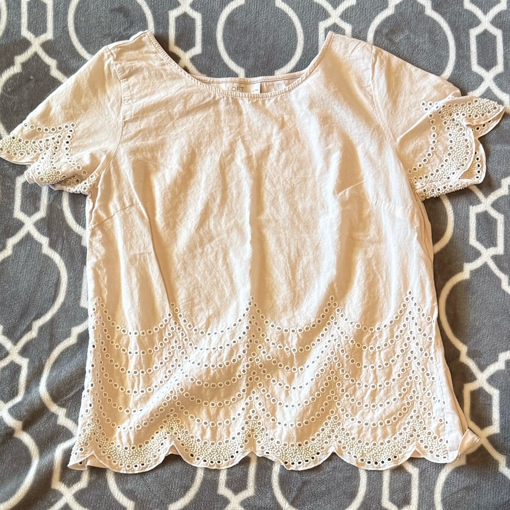 LOFT Cream Eyelet Trim Top